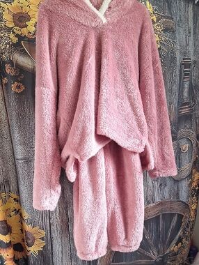 Cozy Plush Hooded Loungewear Set - Dusty Rose